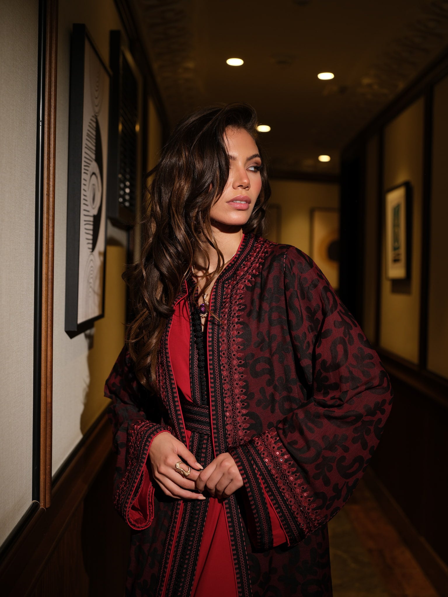 Rouge d’Ombre Moroccan kaftan sleeve and neckline embroidery detail
